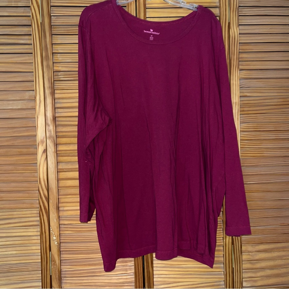 Woman Within Long Sleeve Dark Red Cotton T-Shirt Size 4X 34-36